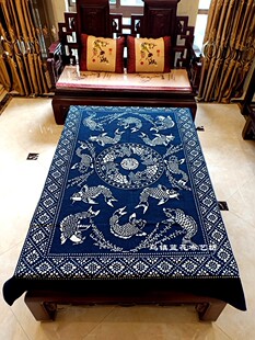 乌镇蓝印花布桌布手工蜡染双面印花复古台布农家乐茶馆中式餐桌布