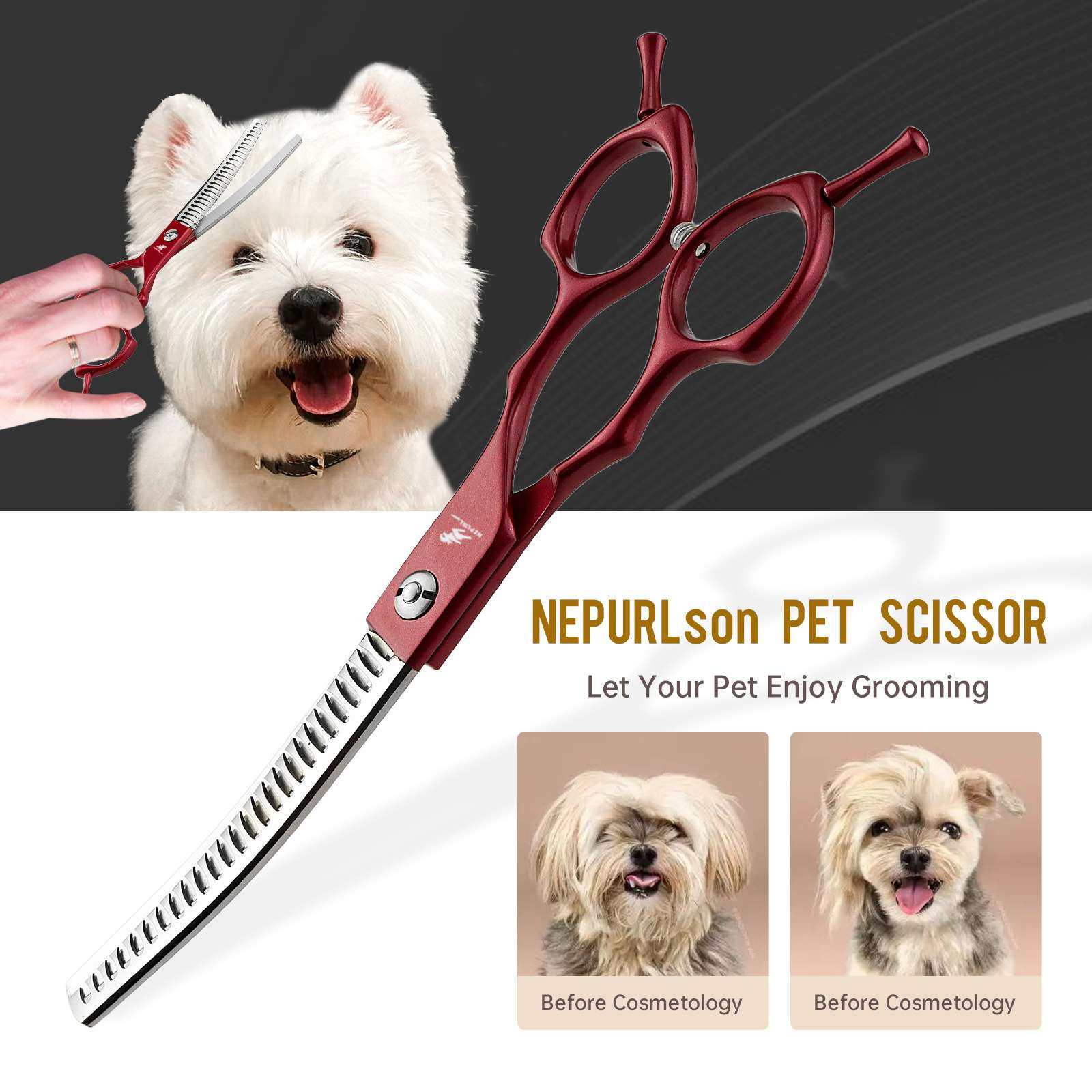 6.5寸美登款手柄 半红色鱼骨弯牙剪 弯剪宠物修毛剪 打薄剪 弯牙,3C数码配件,其它配件,淘宝优惠券,粉丝福利购,淘宝优惠卷
