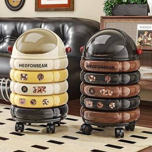 中古风带滑轮垃圾桶家用上下翻盖式双桶设计密封防异味塑料收纳桶