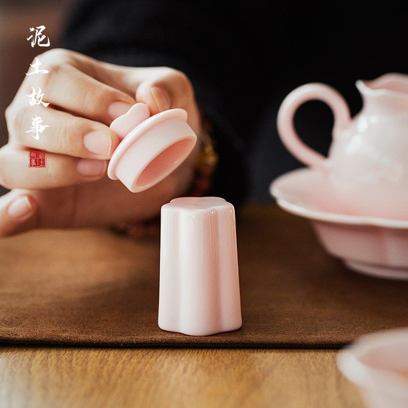 粉色盖置泥土故事茶器盖托紫砂茶壶陶瓷盖碗盖子垫茶具配件摆件