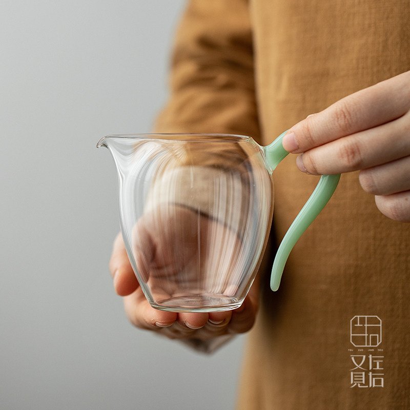 草堂公道杯天青玉高硼硅玻璃耐热分茶器蛋盅公杯旦盅分茶器带把手