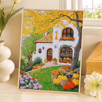 治愈秋日丰收风景diy数字油画填充手绘填色打发时间丙烯装饰挂画