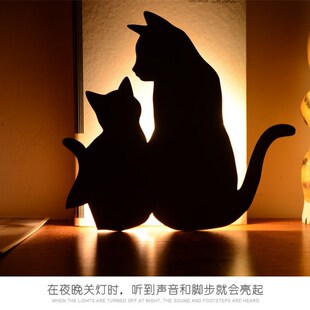 创意LED猫咪小狗剪影感应灯 动物造型墙壁装饰小夜灯 起夜喂奶灯