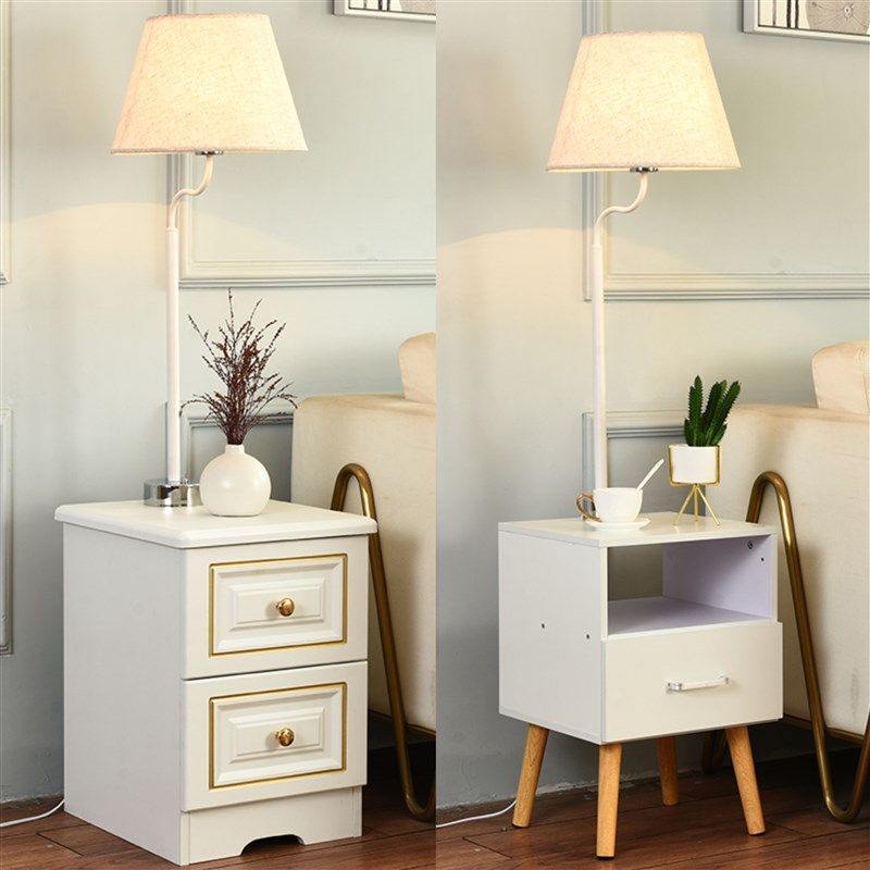 欧式奶油风床头柜落地灯一体茶几卧室客厅沙发旁白色台灯调光温馨,家装灯饰光源,装饰落地灯,淘宝优惠券,粉丝福利购,淘宝优惠卷