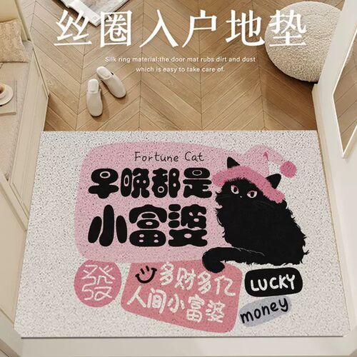 早晚都是小富婆丝圈入户门垫创意文字玄关除尘可裁剪门口地垫防滑