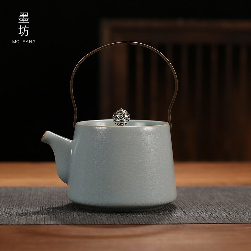 汝窑泡茶壶开片可养中式家用陶瓷复古泡茶壶单个提梁壶中号西施壶