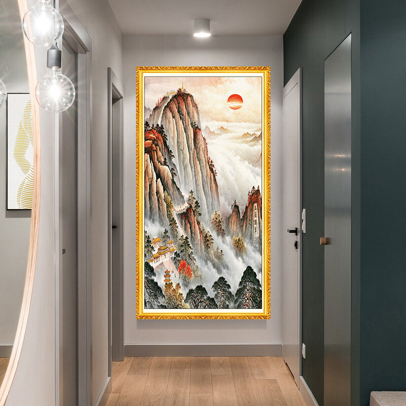 客厅入户玄关竖版泰山日出自粘装饰画办公室有山无水靠山背胶贴画,家居饰品,现代装饰画,淘宝优惠券,粉丝福利购,淘宝优惠卷