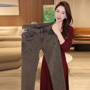 秋冬厚款男士手绘牛仔裤防寒锁温修身百搭弹力裤子显高显瘦穿搭潮