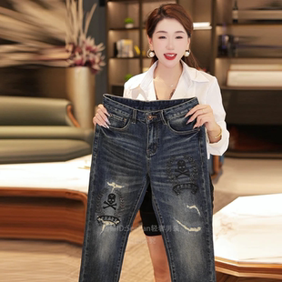 2025秋冬新款高定烫钻男士牛仔裤潮时尚流欧货修身小脚裤加厚亲肤