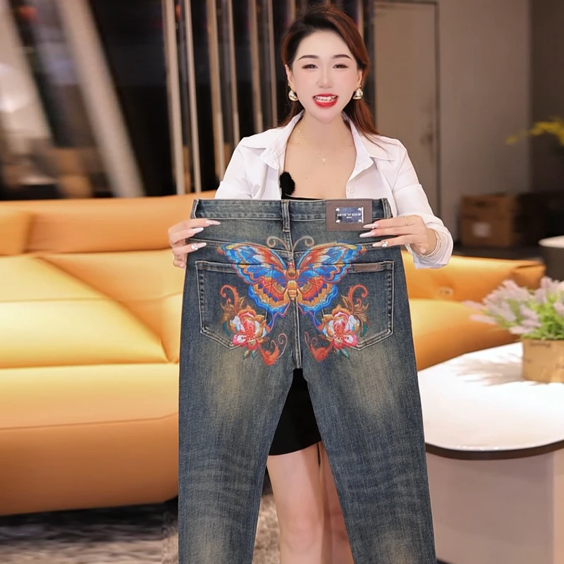 秋冬厚款男士印花牛仔裤时尚百搭修身弹力显瘦裤子防寒保暖穿搭潮