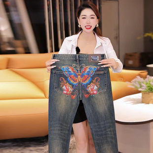 秋冬厚款男士印花牛仔裤时尚百搭修身弹力显瘦裤子防寒保暖穿搭潮