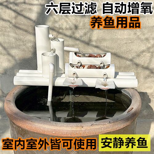 鱼缸过滤氧气泵免换水多合一体玻璃假山瀑布式造景竹流水生财摆件