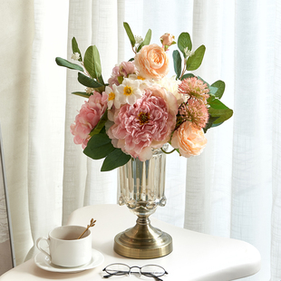 高档仿真花束客厅假花艺摆设餐桌电视柜玄关摆件插花干花装饰花瓶