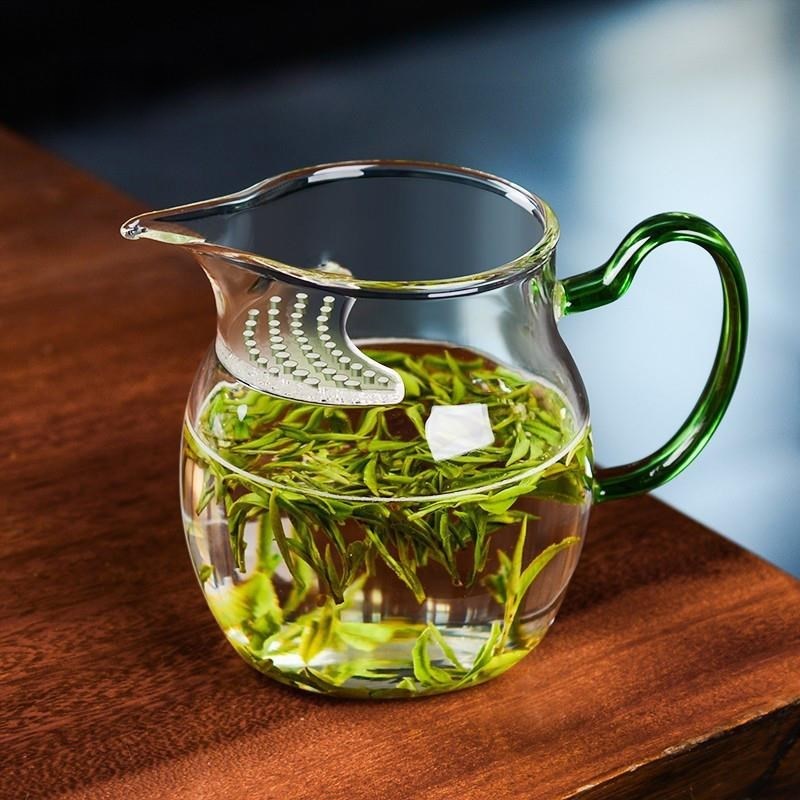 加厚玻璃月牙公道杯茶漏一体大容量分茶器绿茶泡茶壶过滤茶具高档