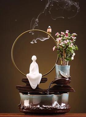 陶OJC瓷流水家循环摆件客厅鱼缸缸造景办公室桌创意倒流香居饰面