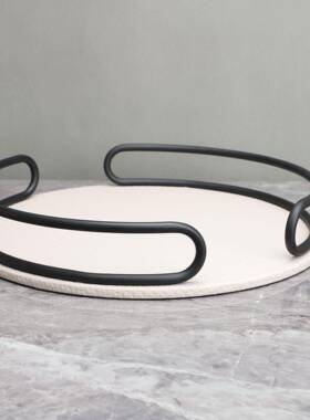 简约现代形托盘样板房电视柜室关1111书房圆客厅桌面玄软装饰品摆