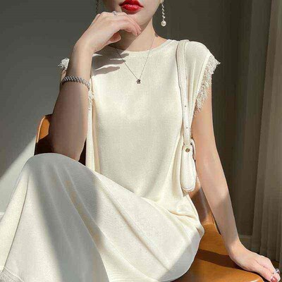 High-end large size womens dress, tassel suspender dress, w