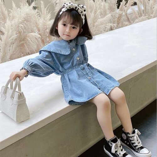 Girls Skirt Navy Collar Lace-Up Denim Dress Dress 23 Spring
