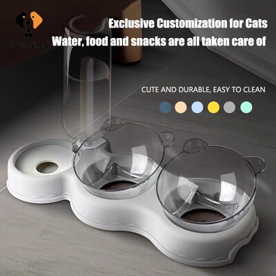 Pet Cat Bowl Double Bowl Automatic Feeder Dog Food Water Fee