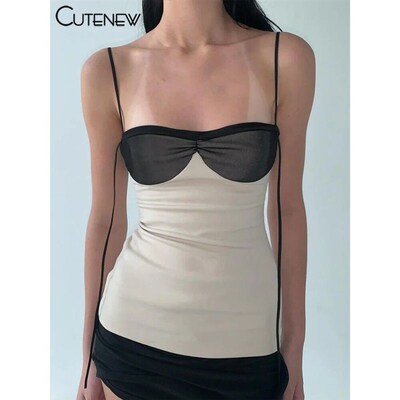 Cutenew Panelled Women Mini Dress Concise Tassel Patchwork W