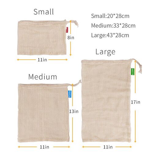 6Pcs Reusable Vegetable Bag Washable Cotton Mesh Bag Eco Str