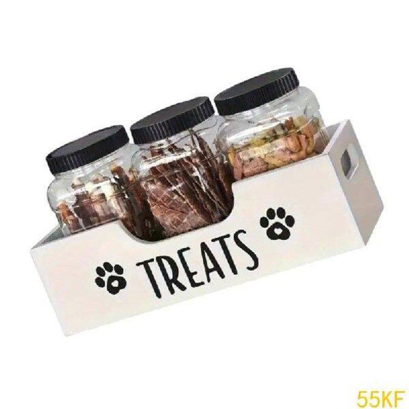 55KF User friendly Wooden Pet Container 3 Seal Jars Spirals - 实物图
