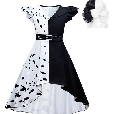 Jurebecia Girls Villains Cruella Deville Dress Up Costume