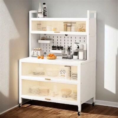 5-Tiers Kitchen Bakers Rack with Flip Door Cabinet
