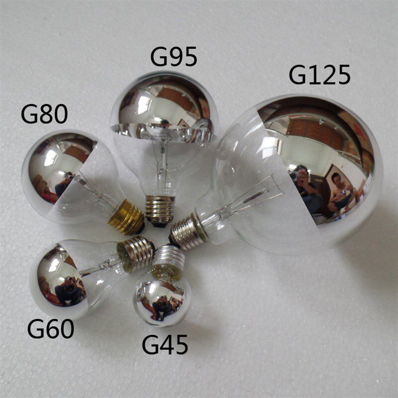 无影灯泡半电镀球泡镀水银普通灯泡龙珠钨丝泡E14/E27装饰无影泡