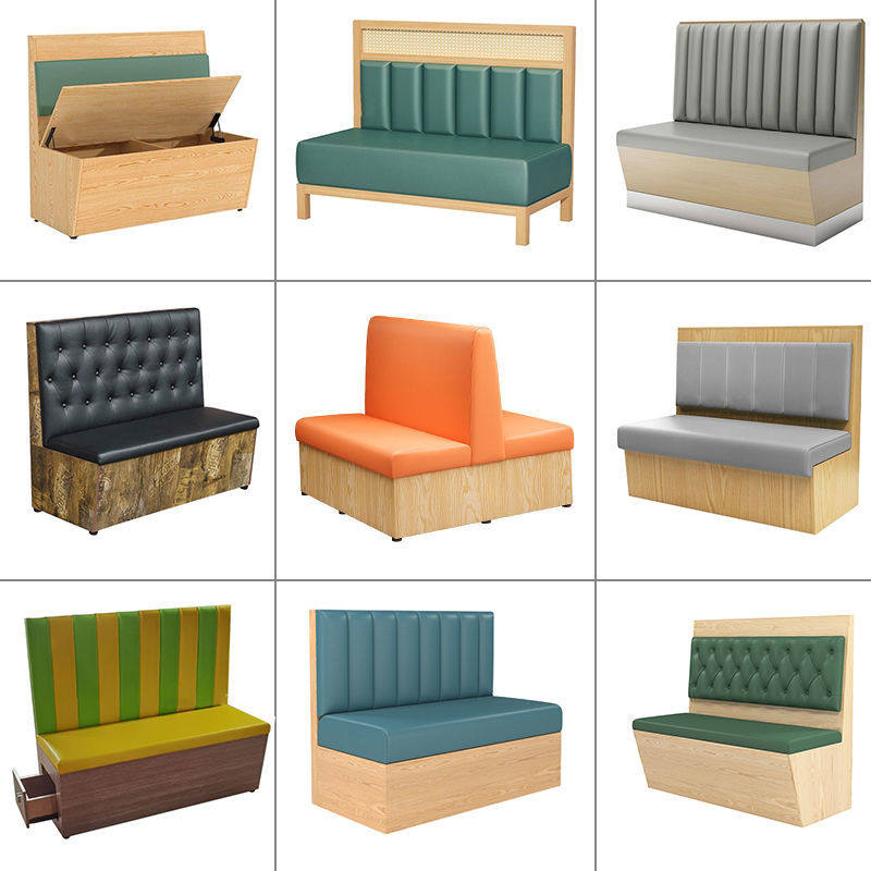 定制面馆饭店甜品饮食汉堡店咖啡西餐厅卡座沙发桌椅组合实木长椅