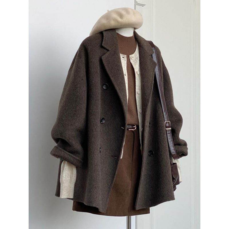 加绒西装呢子大衣女短款秋冬季新款毛呢外套小个子韩系感