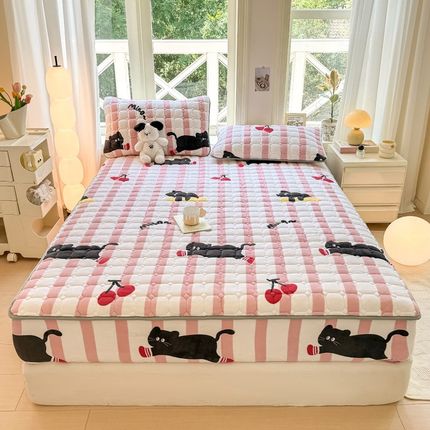 夹棉床笠单件202新款加厚珊瑚绒床罩床垫保护防尘三件