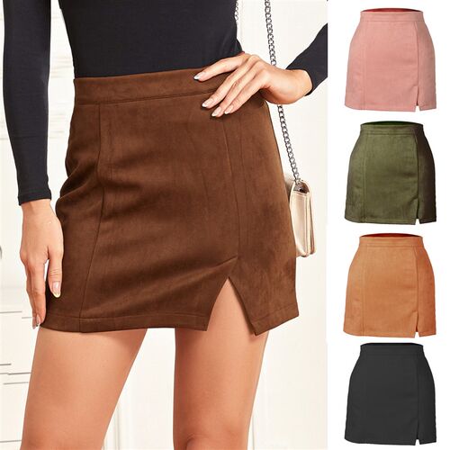 Autumn and Winter Womens Suede Bag Hip Skirt High Waist