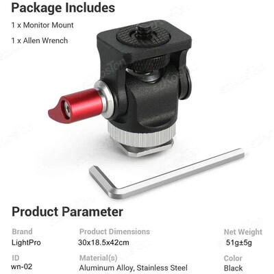 Monitor Mount Holder Tripod Head with Cold Shoe Mount Adapte