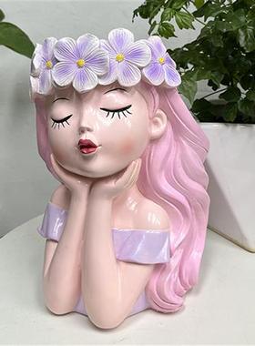 小桔的花园生活 可爱少女树脂摆件吊篮多肉装饰花园别墅阳台