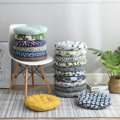 Office Chair Cushion Thicken Round Linen Seat Cushions For B