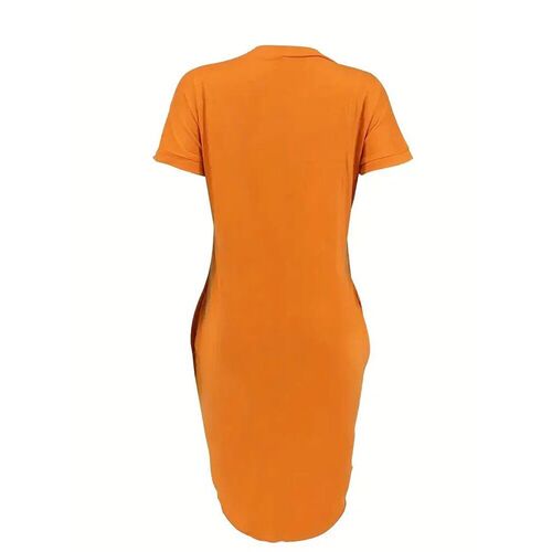 Solid Simple Dress, Casual Crew Neck Short Sleeve Bag Hip