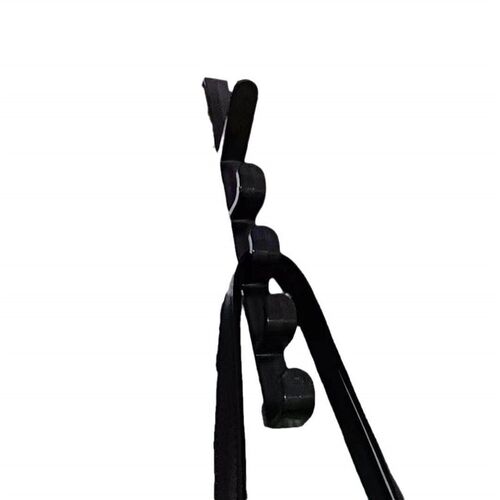 Behind the door, a long row of hooks serves as a bag hanger