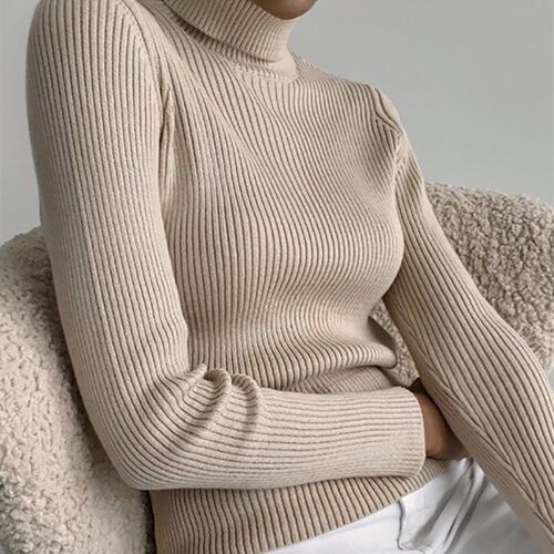 Heliar Women Fall Turtleneck Sweater Knitted Soft Pullovers