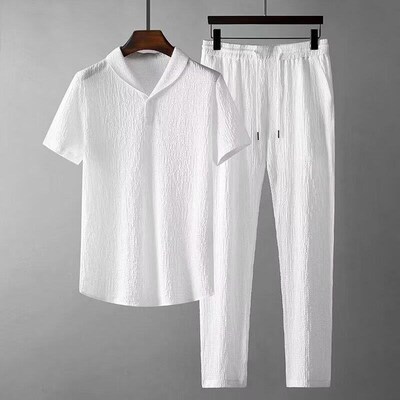 2025 Striped Pleated Short-sleeved Mens Trousers With Ice S