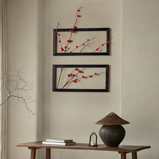 原木风装饰画框花艺壁挂客厅餐厅名宿侘寂风墙饰挂件立体壁画复古