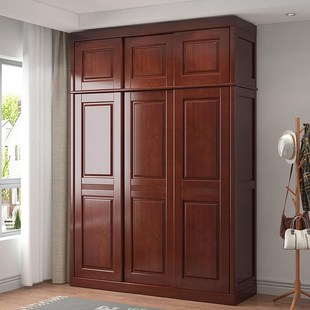 新款直销中式实木衣柜卧室家用小户型出租房推拉门衣柜现代滑