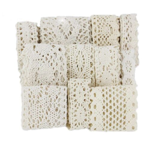 (5Meter/roll) White Beige Cotton Embroidered Lace Net Ribbon