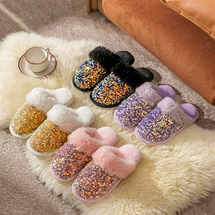 women slippers sequins fashion hom Ins plush cotton