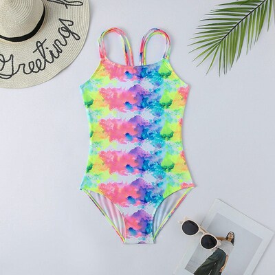 7-16Years Girls Kids Swimsuit Swimwear 2023 Tie Dye Children