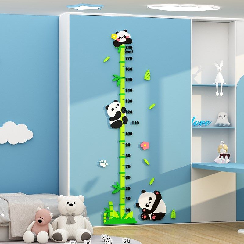 大熊猫和花身高测量墙贴纸尺儿童区房间布置装饰男孩卧室墙面床头,家居饰品,文化墙贴,淘宝优惠券,粉丝福利购,淘宝优惠卷