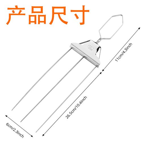 Three-prong Barbecue Fork Stainless Steel Barbecue Bamboo Sk