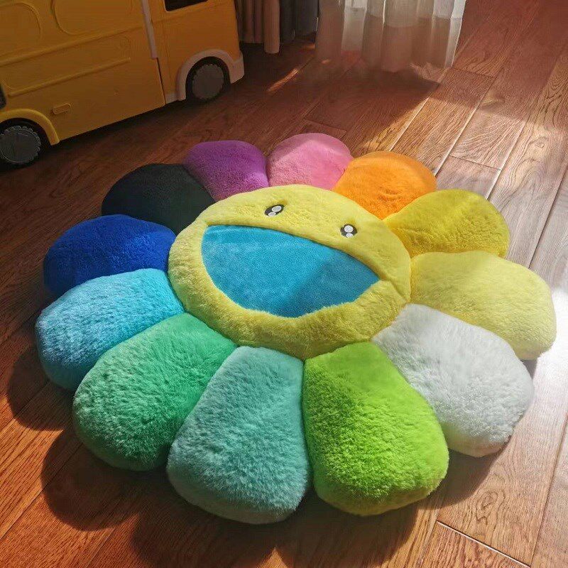 七彩太阳花坐垫地上看书垫抱枕大号椅垫毛绒大笑花朵笑脸懒人垫子