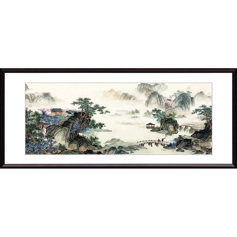 苏绣挂画客厅中式古典山水走廊玄关苏州真丝古画装饰画纯手工刺绣