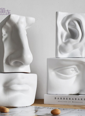 白色嘴鼻子五官雕像树脂摆件装置艺术酒店样板房家居饰品装饰陈设